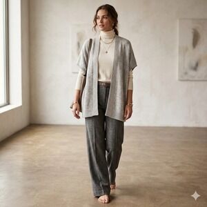 GAP Womens Gray Alpaca Wool Blend Open Front Short Sleeve Cardigan Vest M/L